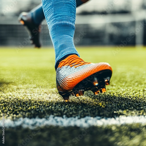 Dynamic Close-up of Soccer Cleats in Action - Ideal for Promoting Footwear and Sports Gear photo