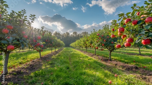 orchard with apples ready to be picked