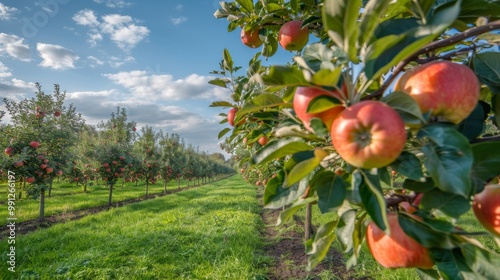 orchard with apples ready to be picked