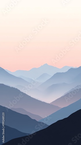 Paysage minimaliste de montagnes au coucher du soleil avec une palette pastel, fond d'écran téléphone