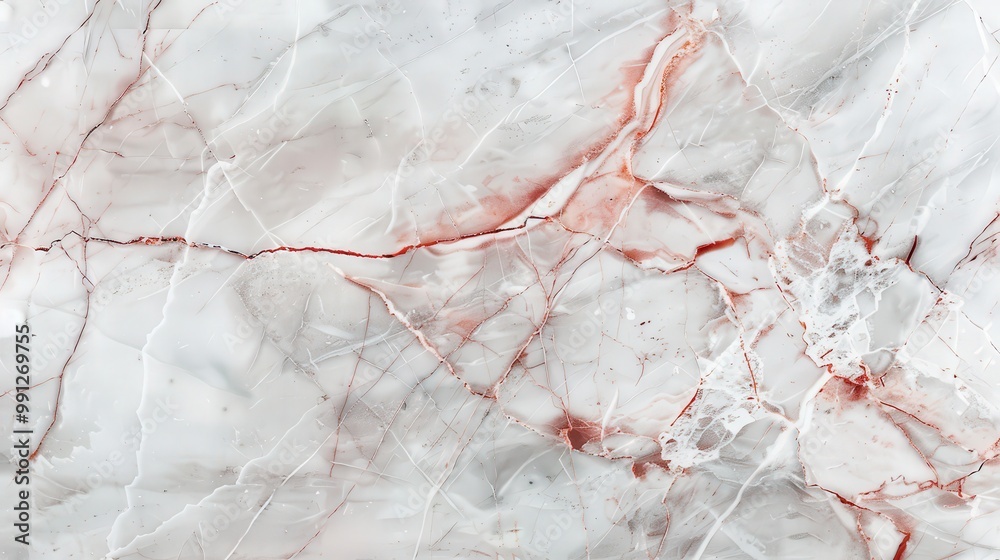 Obraz premium Elegant white marble adorned with striking red and grey veins, perfect for creating a luxurious and bold backdrop for interior designs or upscale environments.