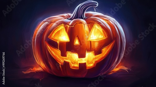 Wallpaper Mural Classic jack-o'-lantern illustration with a glowing smile, perfect for Halloween designs and spooky festive themes Torontodigital.ca