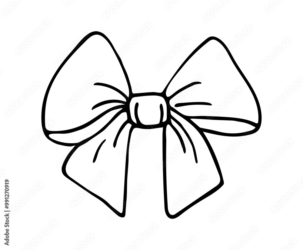 Bow, vector handmade drawing of a festive bow on a white background, a beautiful element for decorating holiday design, gift and coloring, linear drawing Bow, vector handmade drawing of a festive bow on a white background, a beautiful element for decorating holiday design, gift and coloring, linear drawing