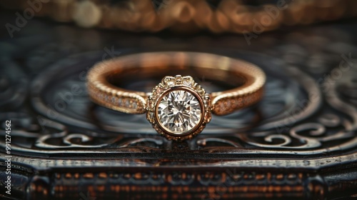 Vintage Diamond Engagement Ring lying on the table