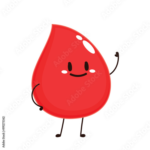 Red Blood Drop Cartoon Character. Vector Illustration Flat Design Isolated On Transparent Background. Red Blood Cell Mascot.
