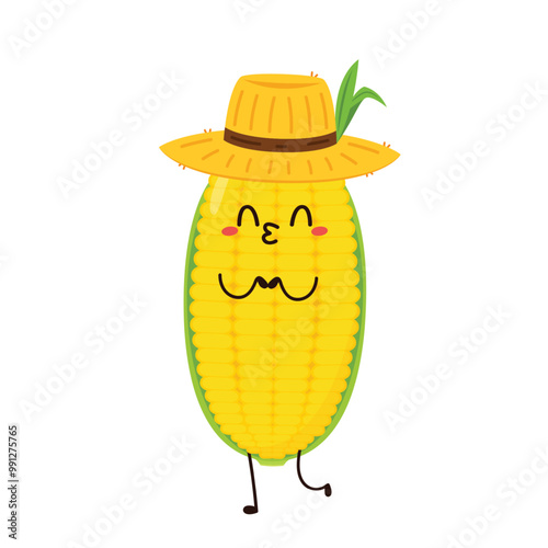 Corn cartoon vector. Cute vegetable vector character isolated on white. Corn mascot.