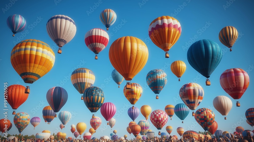 Fototapeta premium 青空の中に浮かぶ気球