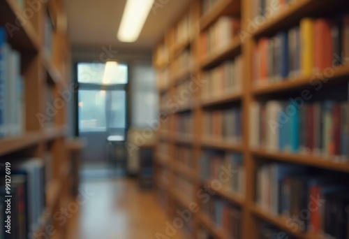 Blurred Bookshelf Background for Library Use