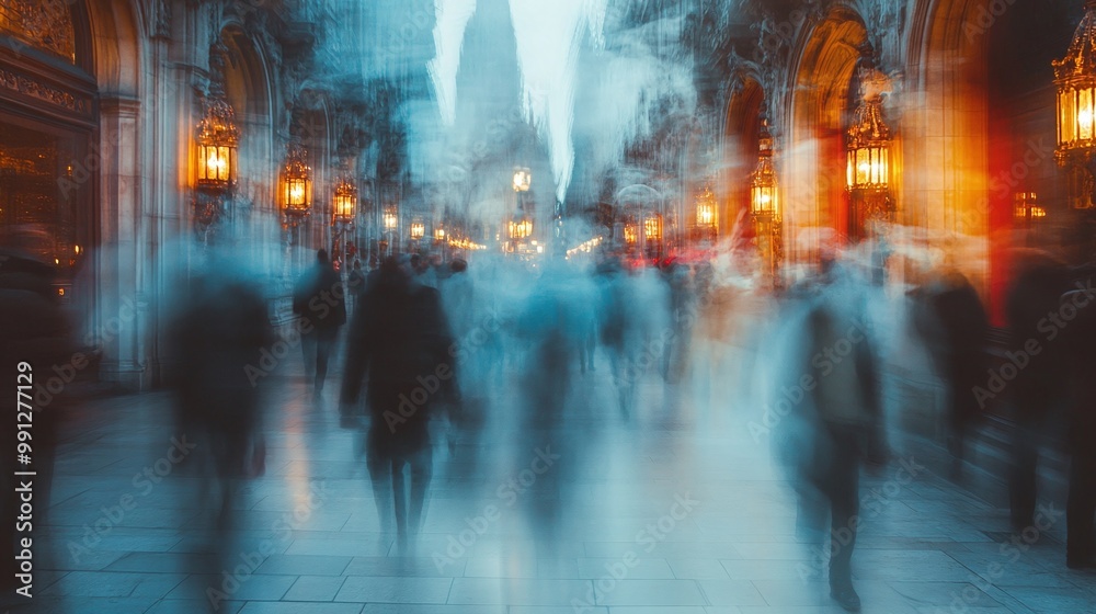 blurred people walking in a building capturing the fast-paced indoor movement and crowded foot traffic in a busy public or office environment blurred people walking in a building capturing the fast-paced indoor movement and crowded foot traffic in a busy public or office environment