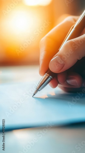 Hand writing on paper with a pen