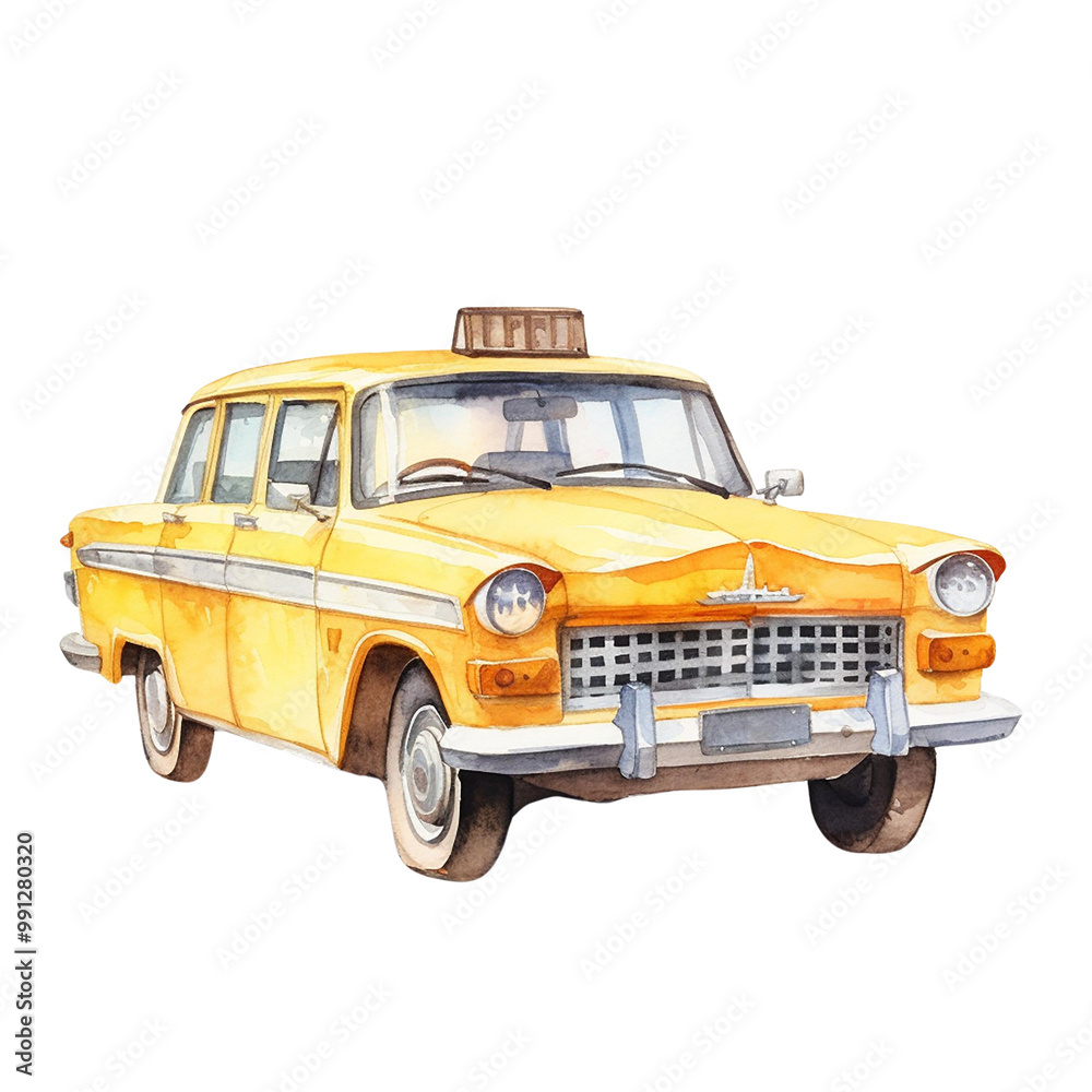 Classic yellow taxi cab isolate on transparent background Classic yellow taxi cab isolate on transparent background
