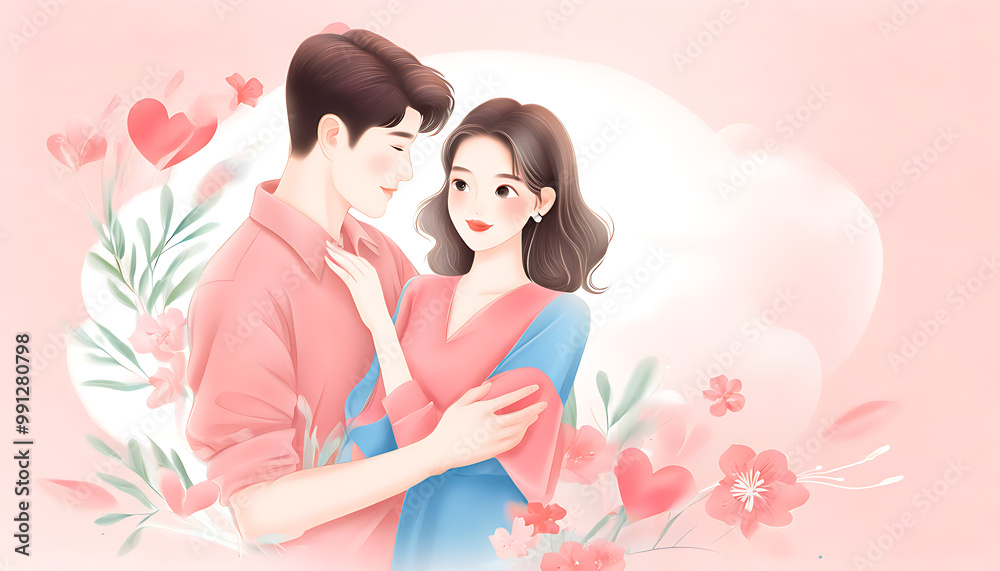 Romantic couple illustration, Double Seventh Festival background, hand ...