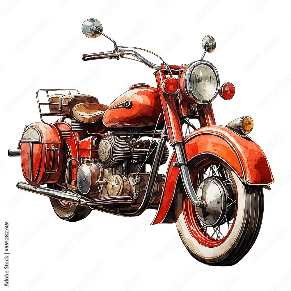 Fototapeta premium Vintage red motorcycle isolate on transparent background