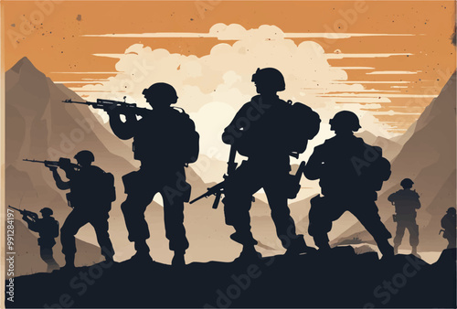 Military vector illustration army combat.