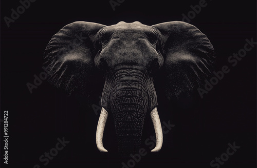 An elephant with black background with front pose.