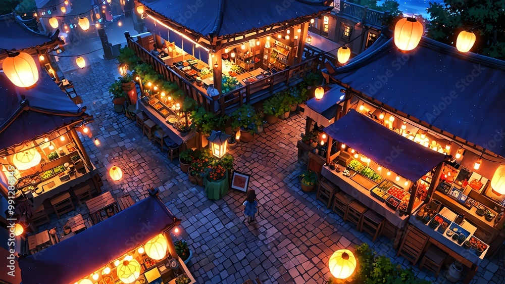 anime style a charming animestyle outdoor market with colorful stalls selling magical trinkets, animated plushies, and glowing lanterns hanging above anime style a charming animestyle outdoor market with colorful stalls selling magical trinkets, animated plushies, and glowing lanterns hanging above