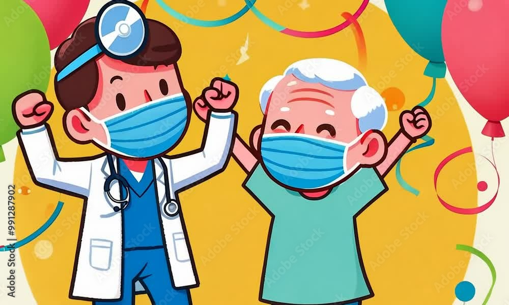 Médecin et patient dansant de bonheur après la guérison, moment joyeux et émouvant, symbole de réussite médicale et de soulagement