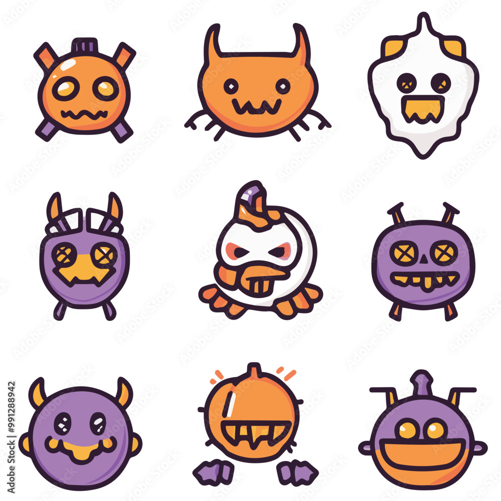 Obraz premium Outline icon set of Halloween Cute Monster