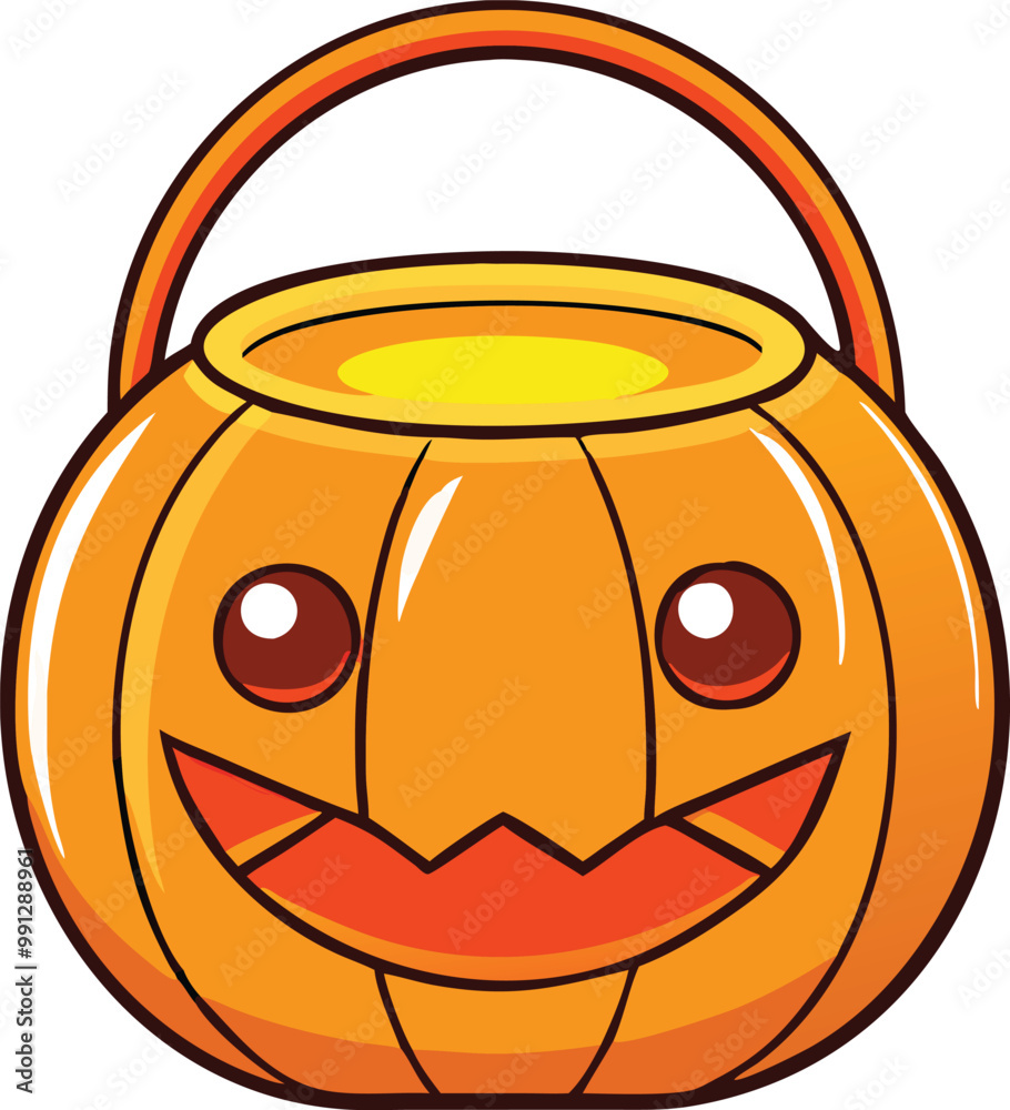 Scary pumpkin basket to collect candy on Halloween day, Concept for Halloween holiday Scary pumpkin basket to collect candy on Halloween day, Concept for Halloween holiday