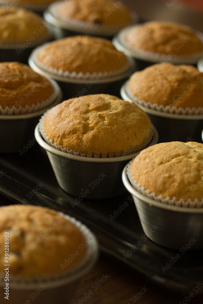 Group photo of muffins fresh from the oven. Group photo of muffins fresh from the oven.