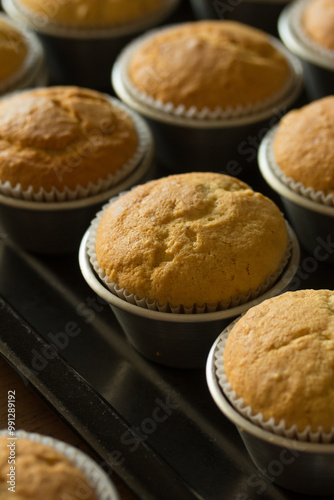 Group photo of muffins fresh from the oven.