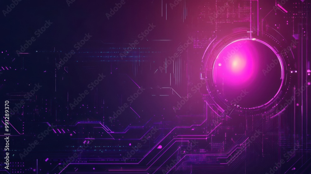 Obraz premium Abstract cyberpunk technology digital purple gaming sci-fi design banner interface background wallpaper AI generated image