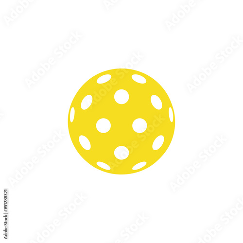  a yellow ball with holes, resembling a pickleball sport The ball is placed in front of a white background cute graphic simple design