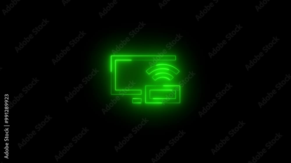 Neon dock icon glowing black background animation Neon dock icon glowing black background animation