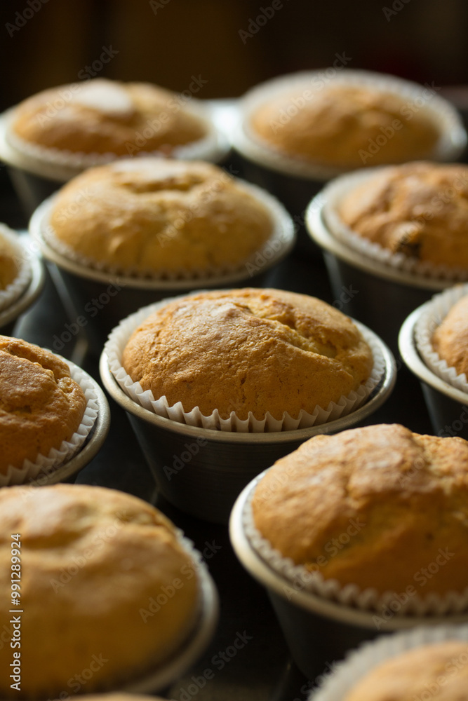 Group photo of muffins fresh from the oven. Group photo of muffins fresh from the oven.
