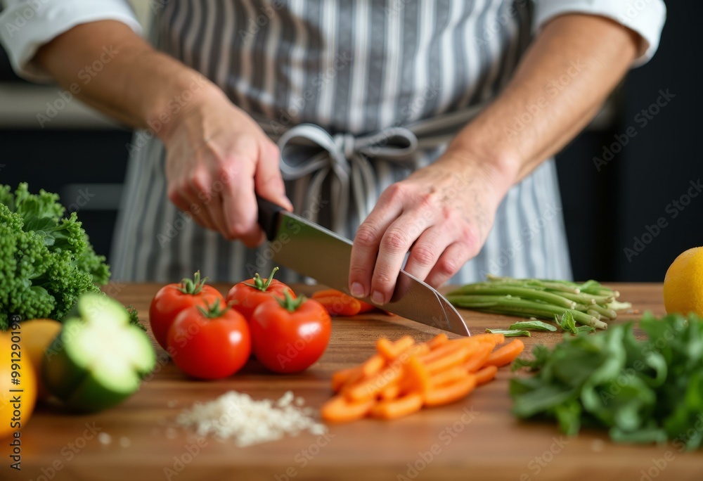 Chef�s Hands Skillfully Chopping Fresh Vegetables Chef�s Hands Skillfully Chopping Fresh Vegetables