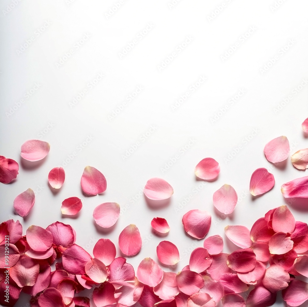 Pink rose petals fall to the bottom of the layout Pink rose petals fall to the bottom of the layout
