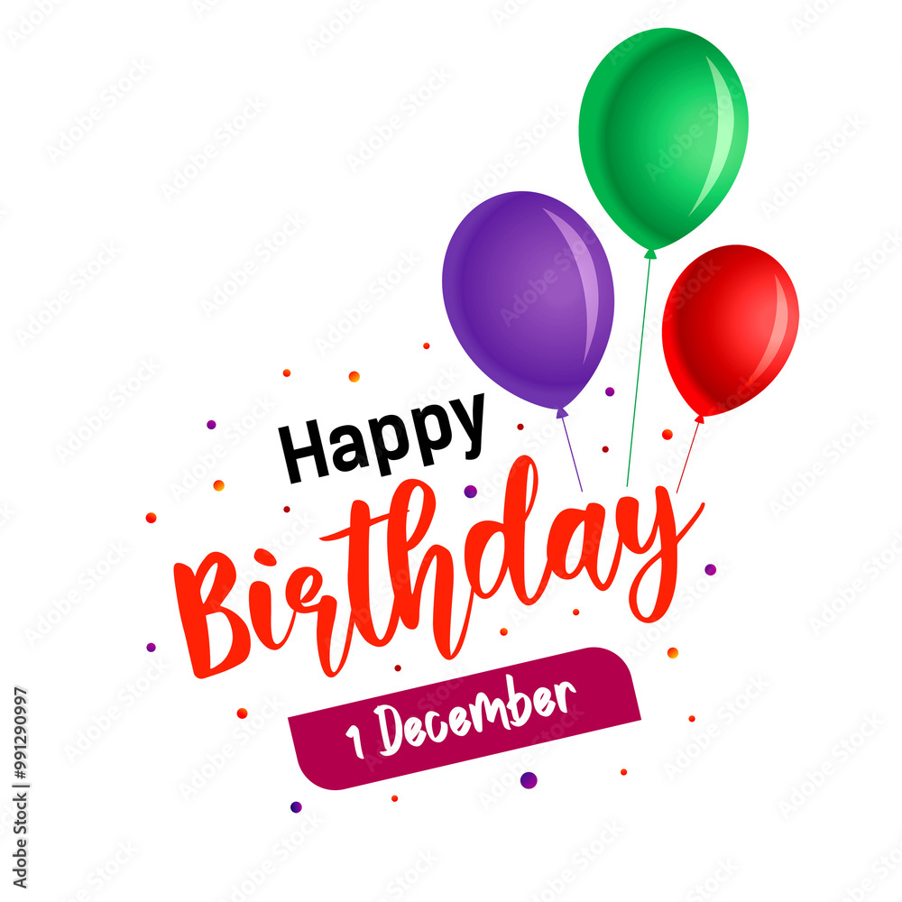 1 December Happy Birthday, Happy Birthday Sign, Colorful Happy Birthday Celebration with Balloons and Confetti for Festive Occasions 1 December Happy Birthday, Happy Birthday Sign, Colorful Happy Birthday Celebration with Balloons and Confetti for Festive Occasions