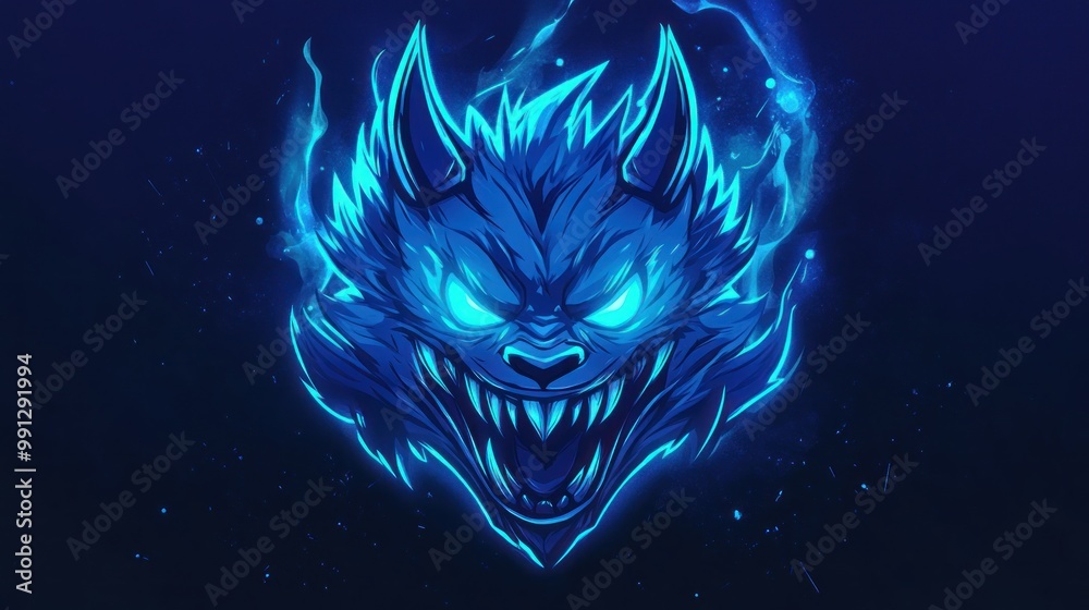 Blue aura wolf animal head logo sport design mascot gaming e-sport template background wallpaper AI generated image Blue aura wolf animal head logo sport design mascot gaming e-sport template background wallpaper AI generated image