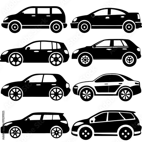 set of cars auto vector silhouette illustration. black automobile 