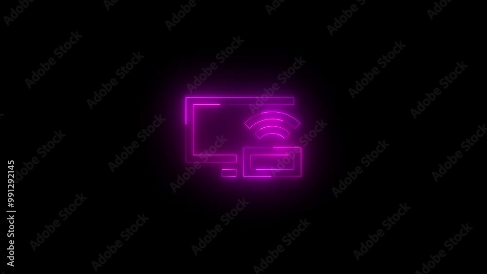 Neon dock icon glowing black background animation Neon dock icon glowing black background animation