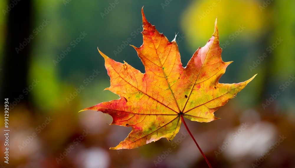 Isolated maple leaf with depth of field highlighting unique shape and vivid autumn hues Isolated maple leaf with depth of field highlighting unique shape and vivid autumn hues