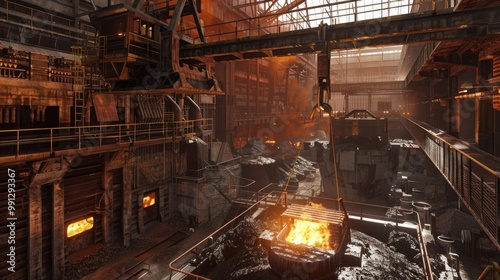 Industrial Interior with Burning Metal