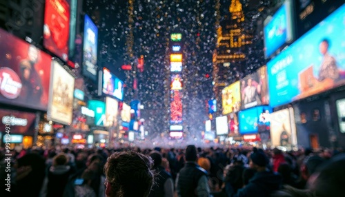 Crowded Times Square Celebration During New Year's Eve