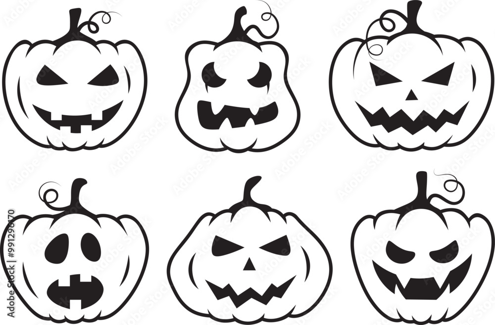 Halloween pumpkins set outline style collection Halloween pumpkins set outline style collection