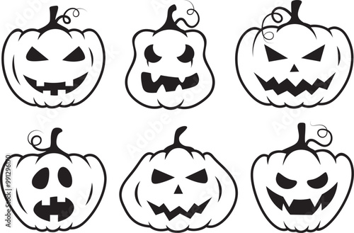 Halloween pumpkins set outline style collection