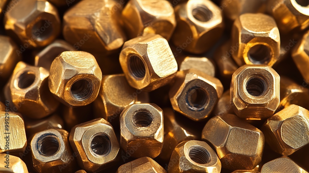 Brass Nuts Close-Up with Texture Details Brass Nuts Close-Up with Texture Details