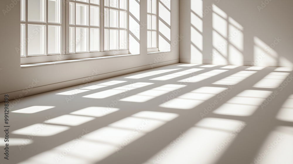 Obraz premium realistic and minimalist blurred natural light windows shadow overlay on wall paper texture abstract background minimal abstract light white background for product presentation, Ai
