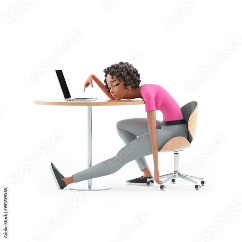 3d exhausted beautiful woman leaning on her desk