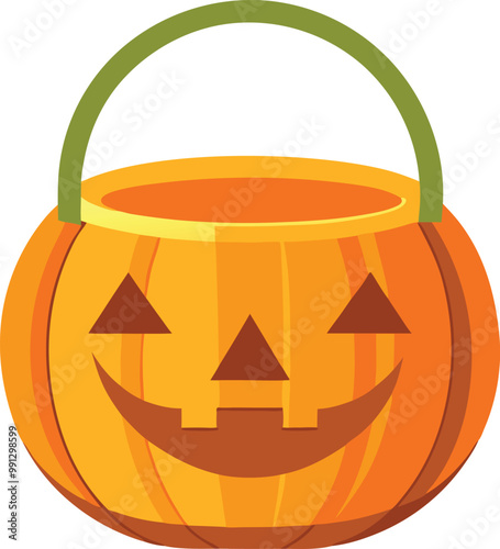 Scary pumpkin basket to collect candy on Halloween day, Concept for Halloween holiday