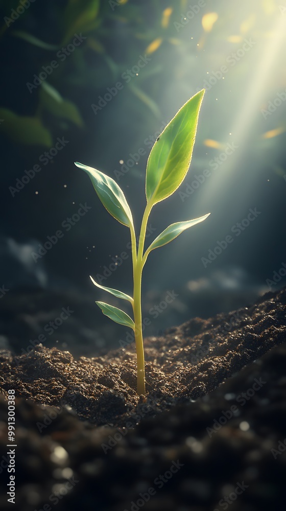The sprout of life is growing in the soil, symbolizing a new beginning and growth The sprout of life is growing in the soil, symbolizing a new beginning and growth