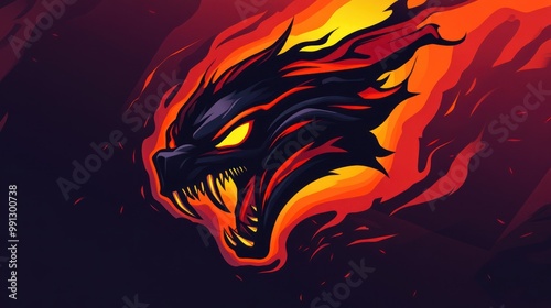 Angry animal monster burn head logo sport design mascot gaming e-sport template background wallpaper AI generated image