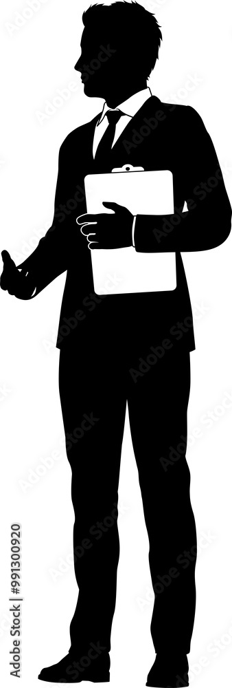 Business People Man With Clipboard Silhouette