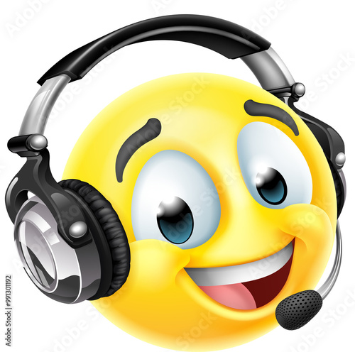 Cartoon Emoji Emoticon Face With Headset photo