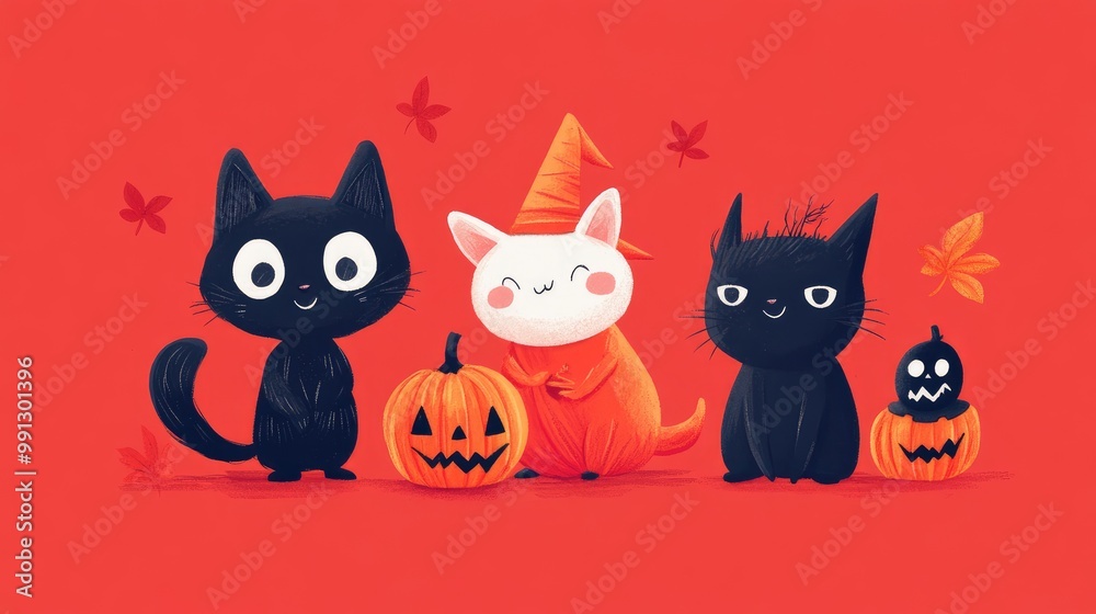 Illustrated Halloween costume ideas featuring a range of characters, from cute animals to spooky monsters, perfect for inspiration