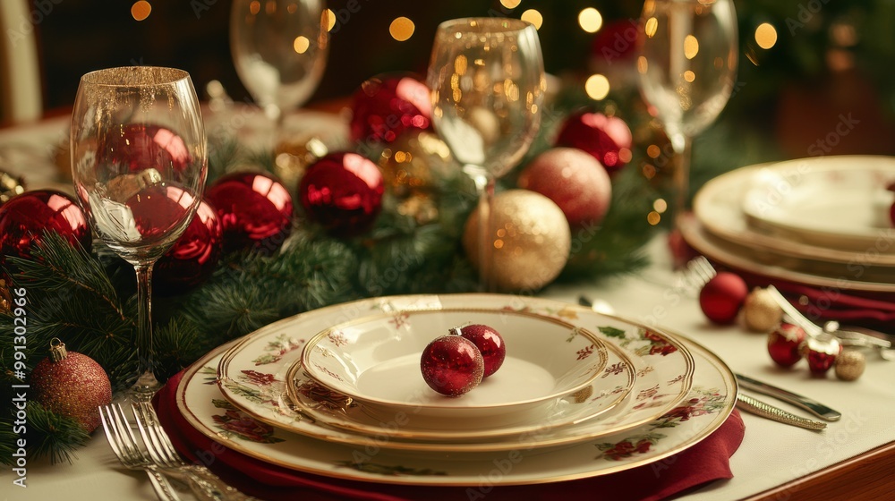 Elegant New Year Table Setting with Festive Decorations Elegant New Year Table Setting with Festive Decorations